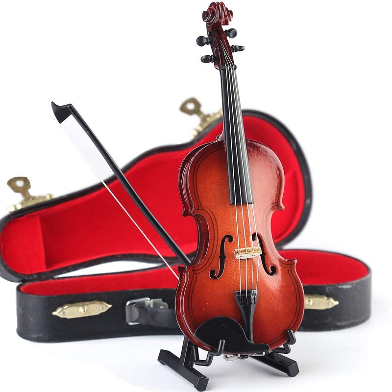 Dselvgvu Miniature Violin with Stand,Bow and Case Mini Musical Instrument Miniature Dollhouse Model Home Decoration (3.15"x1.18"x0.59") - Image 5